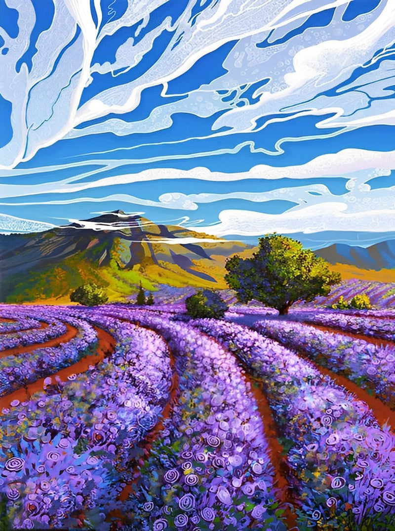 Ontroerend Lavendel-gebergte Toneel Diamond Painting