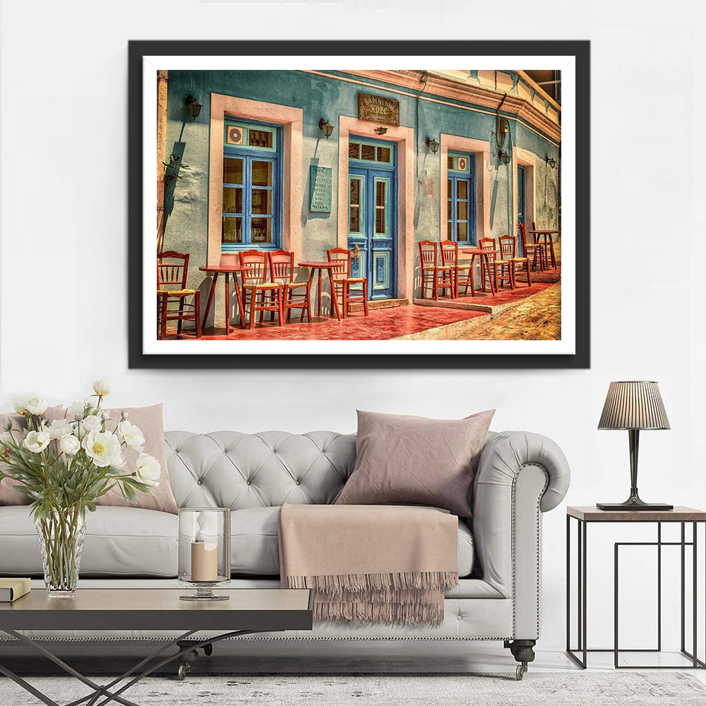 Ontspannen Sfeer bij het Terras van het Blauwe Gebouw Diamond Painting