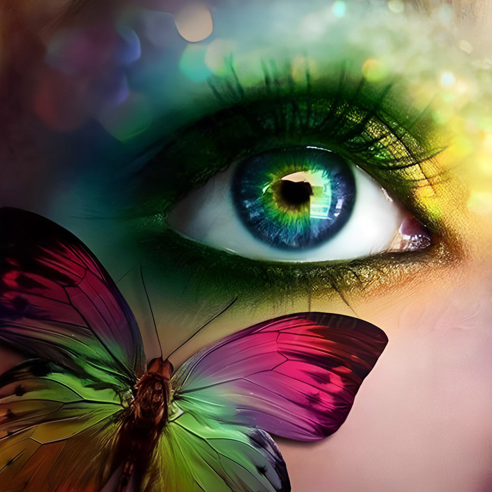 Oog en Vlinder in Kleurrijke Harmonie Diamond Painting