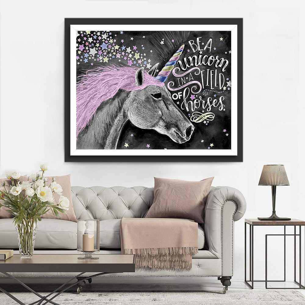Oogverblindende Eenhoorns en Woorden Diamond Painting