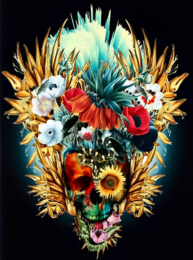 Opvallend Bloem-Schedelmotief Diamond Painting