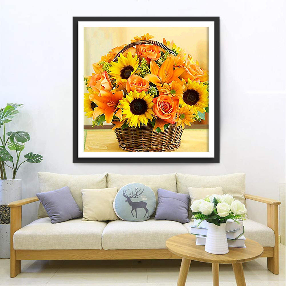 Oranje Bloemenmand Diamond Painting
