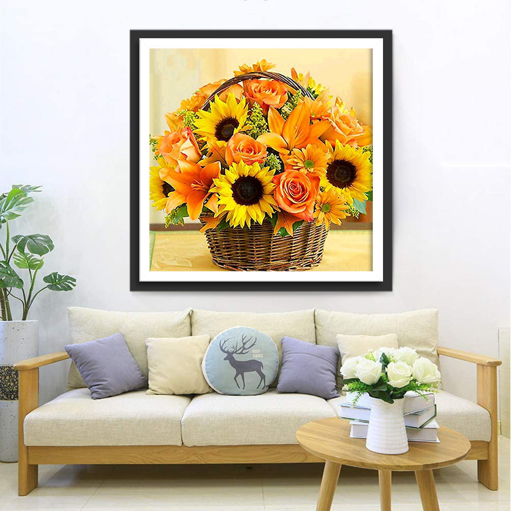 Oranje Bloemenmand Diamond Painting