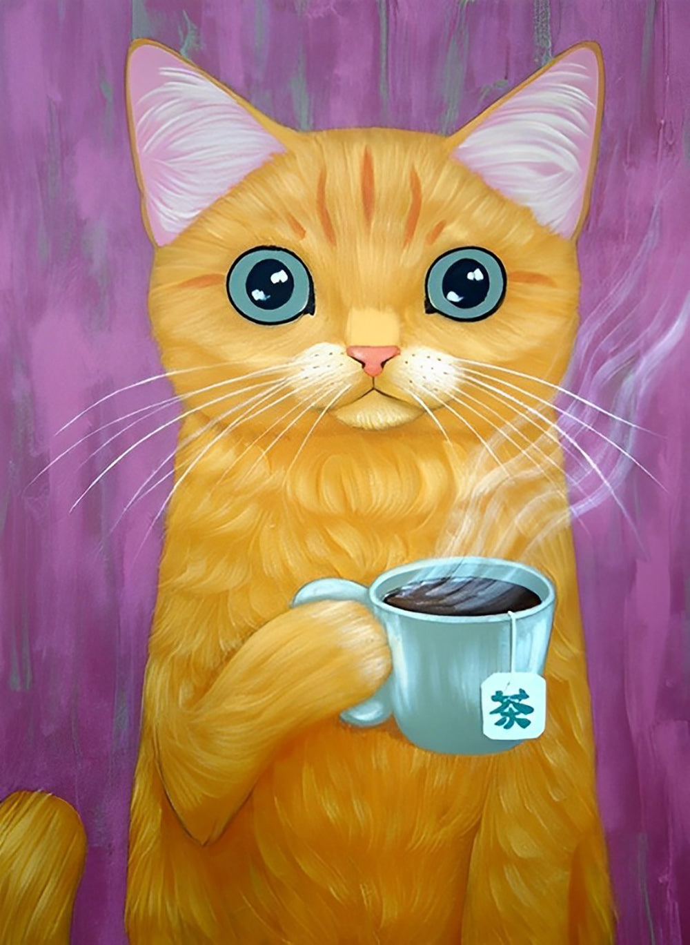 Oranje Kat Drinkt Thee Diamond Painting