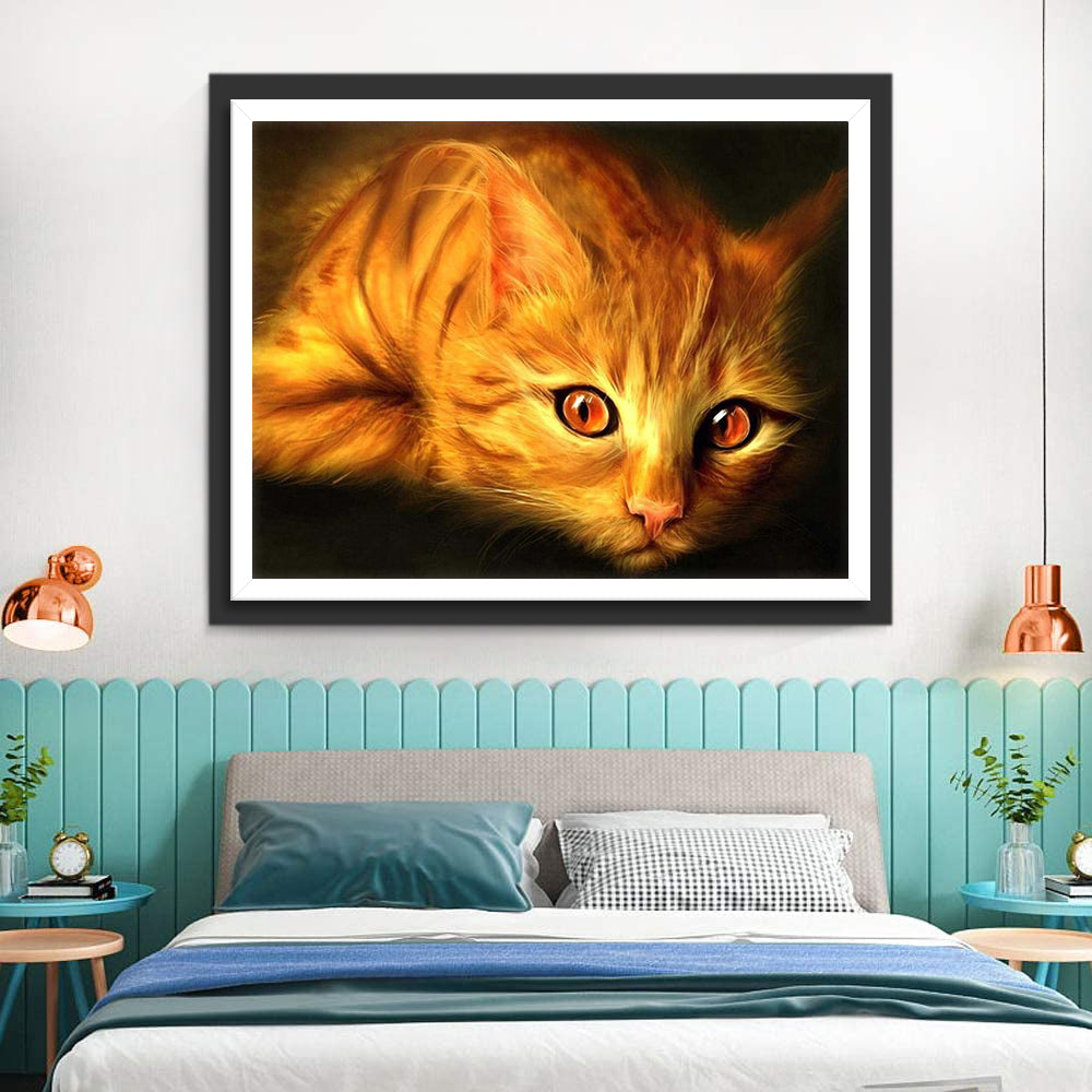 Oranje Kat met Rode Ogen Diamond Painting
