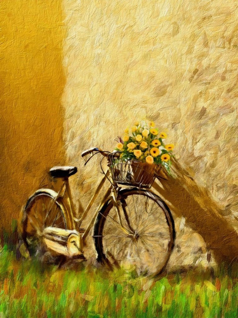 Oude Fiets met Mand vol Gele Bloemen Diamond Painting