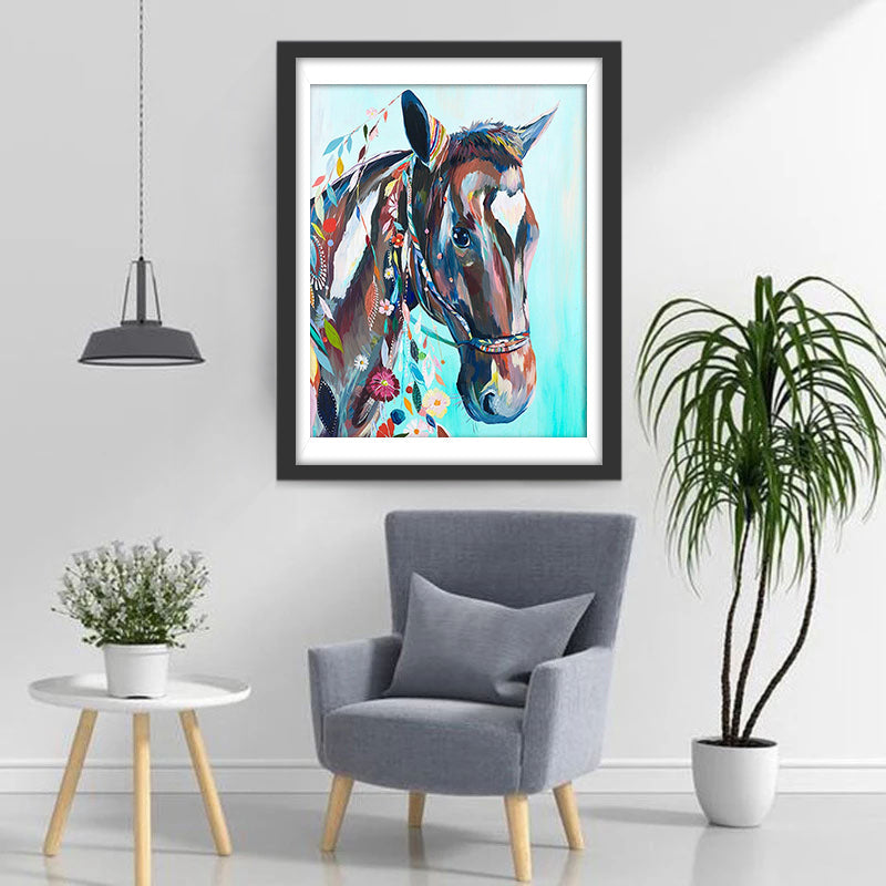 Paard met Bloemen en Planten Diamond Painting