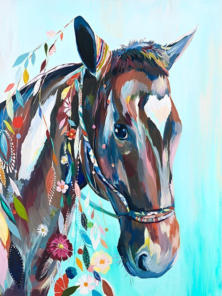 Paard met Bloemen en Planten Diamond Painting