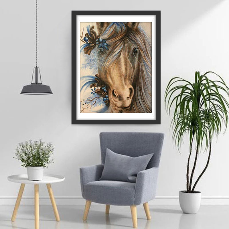 Paard met Bloemen in de Manen Diamond Painting