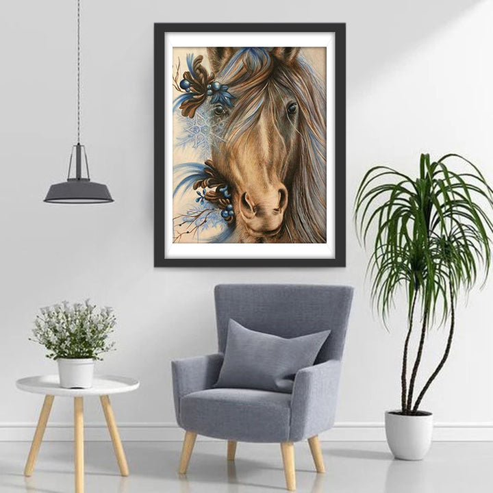 Paard met Bloemen in de Manen Diamond Painting