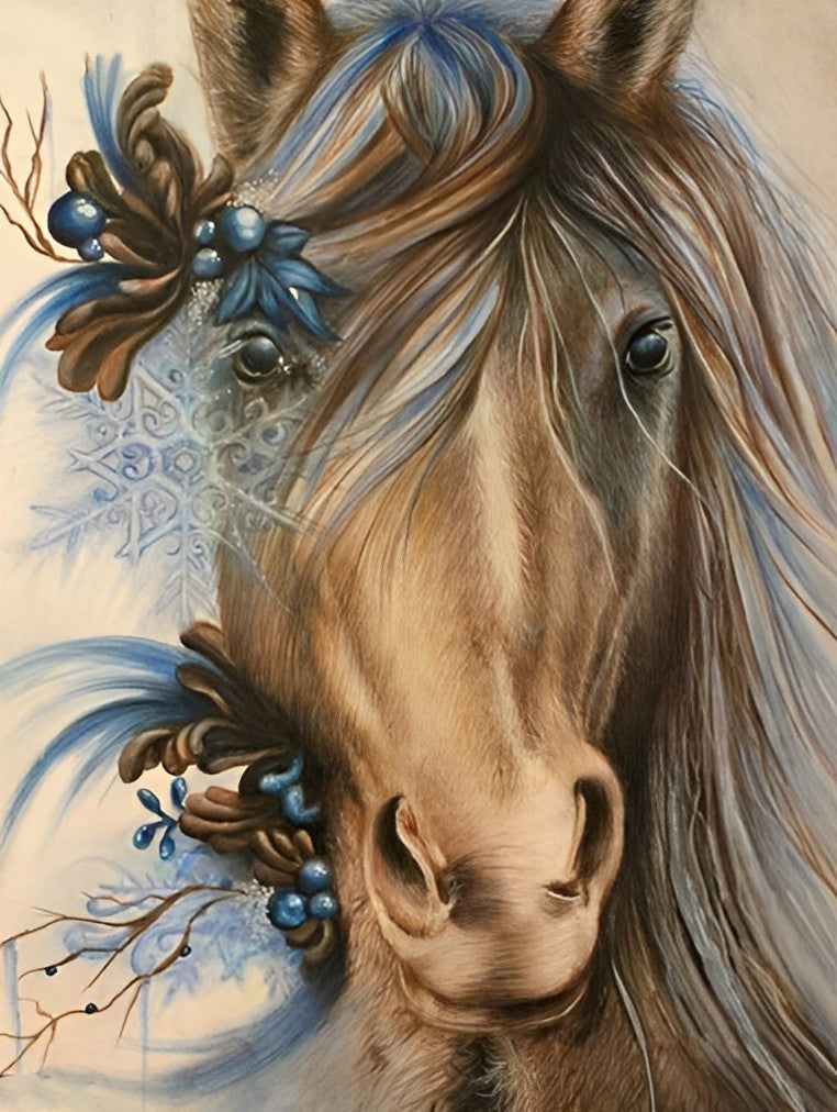 Paard met Bloemen in de Manen Diamond Painting