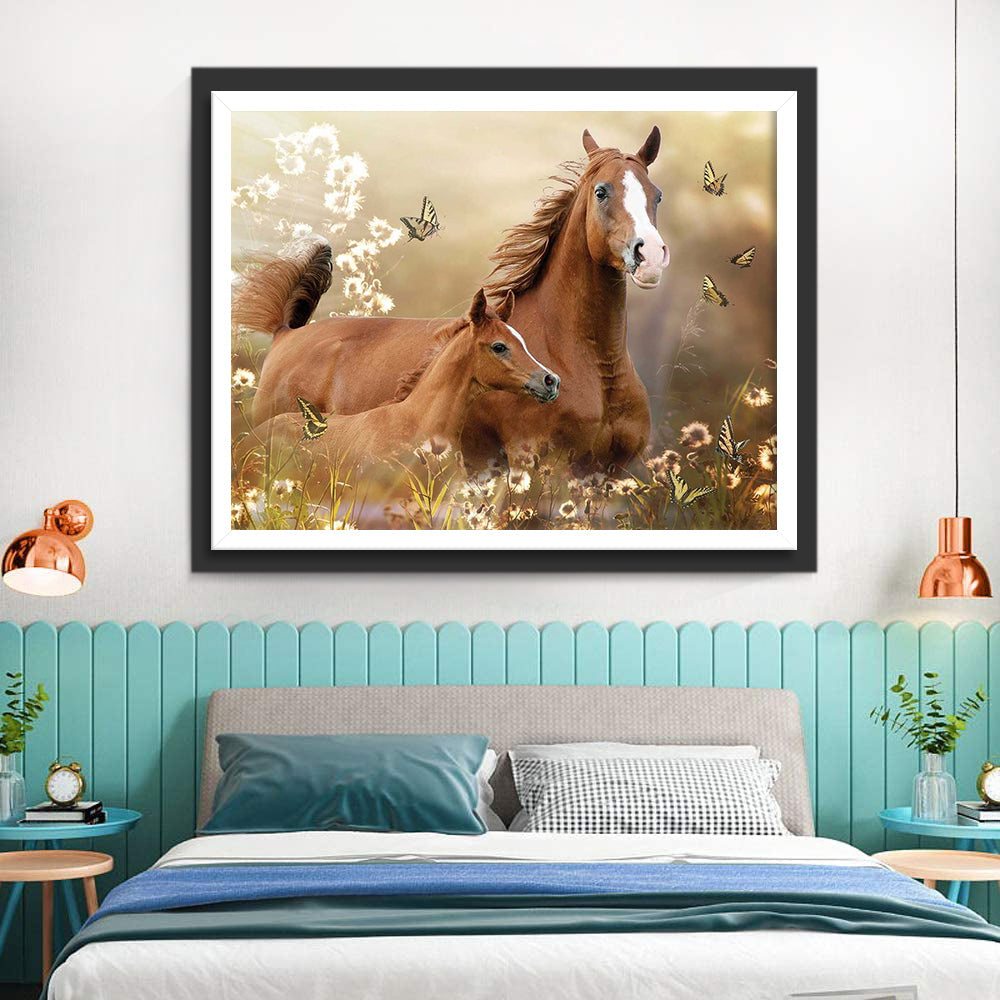 Paarden in de Paardenbloemstruik Diamond Painting