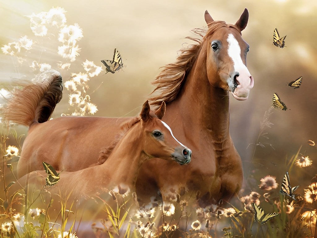 Paarden in de Paardenbloemstruik Diamond Painting
