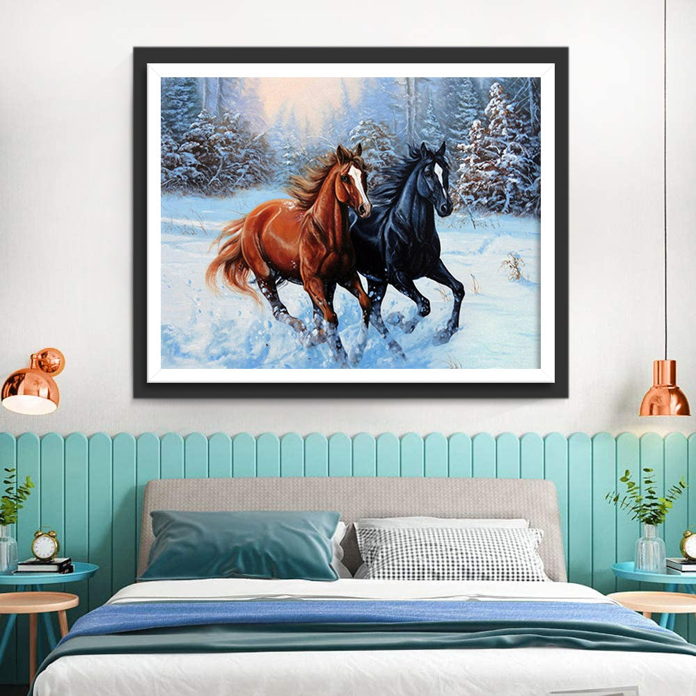 Paarden in de Sneeuw Diamond Painting