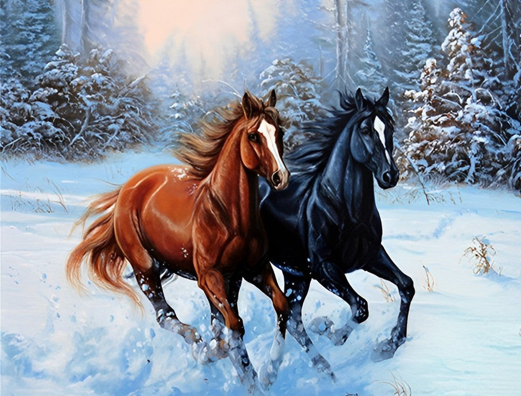 Paarden in de Sneeuw Diamond Painting