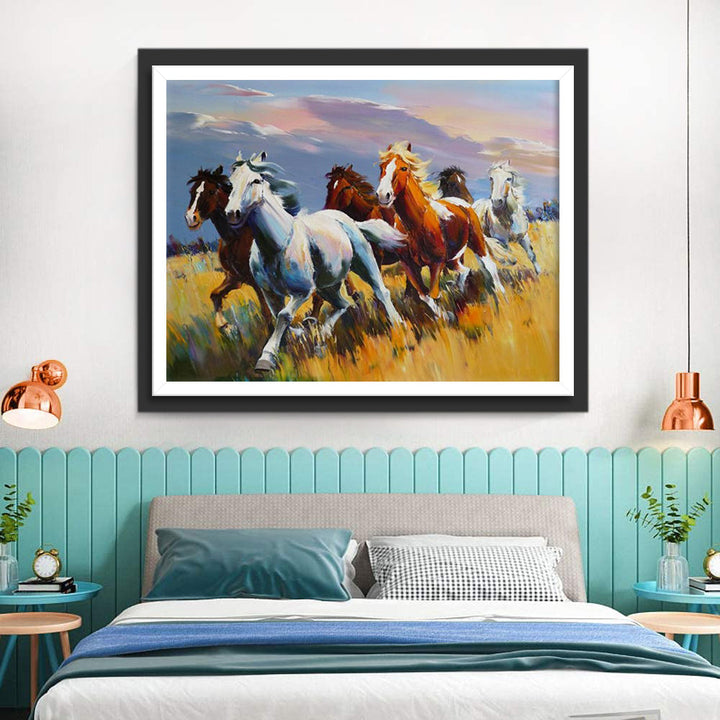 Paarden op de Weide in de Herfst Diamond Painting