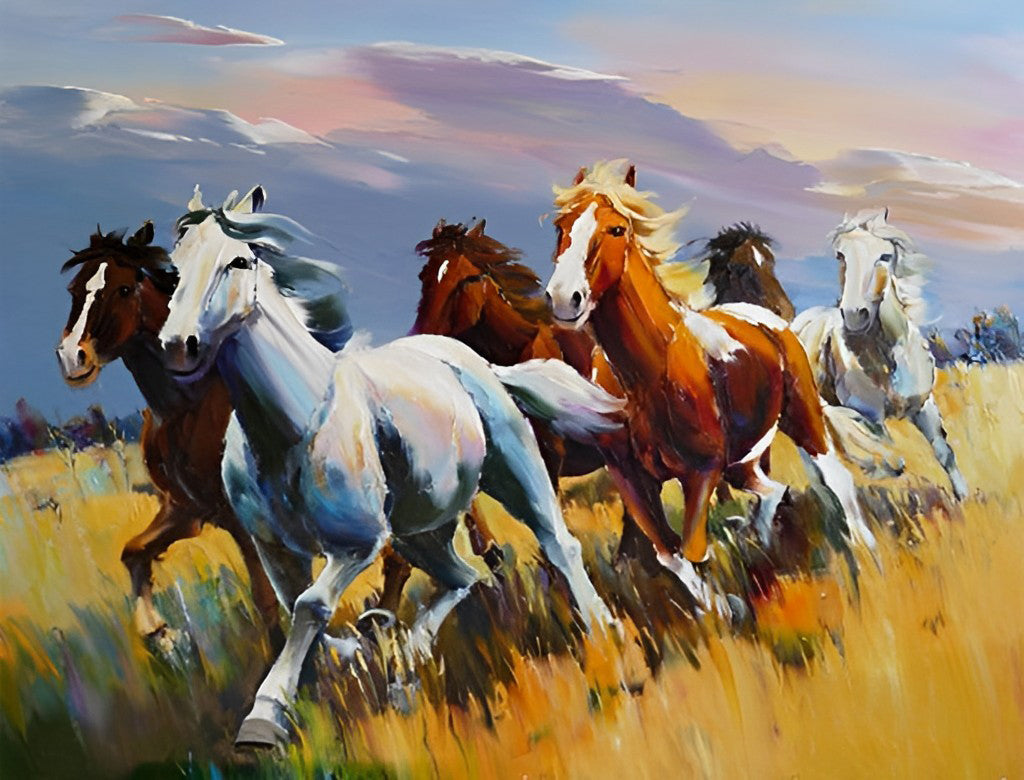 Paarden op de Weide in de Herfst Diamond Painting
