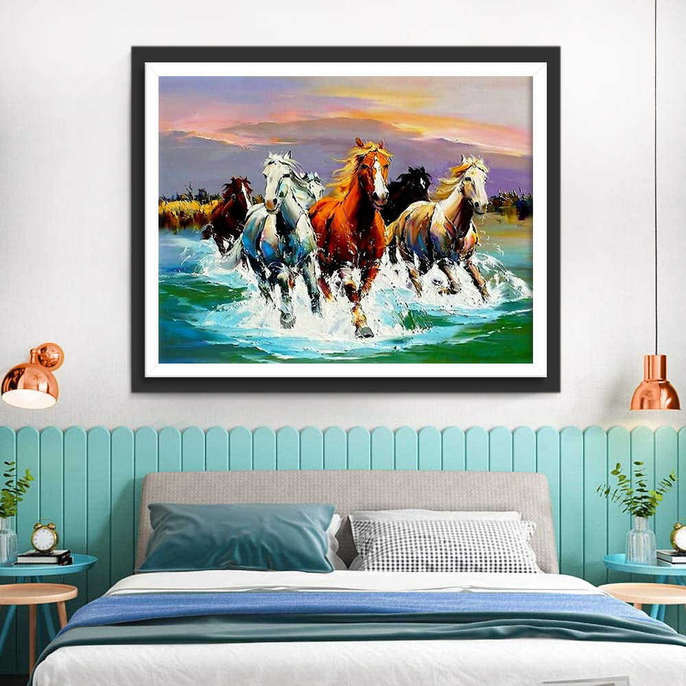 Paarden Rennen in de Rivier Diamond Painting