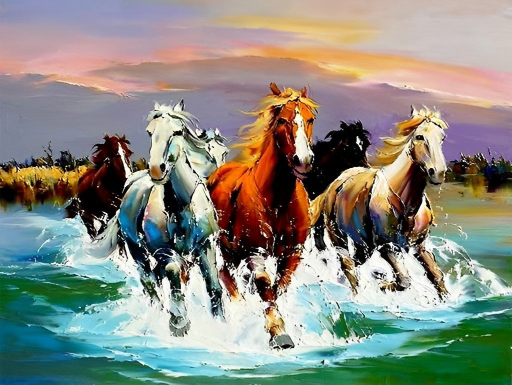 Paarden Rennen in de Rivier Diamond Painting
