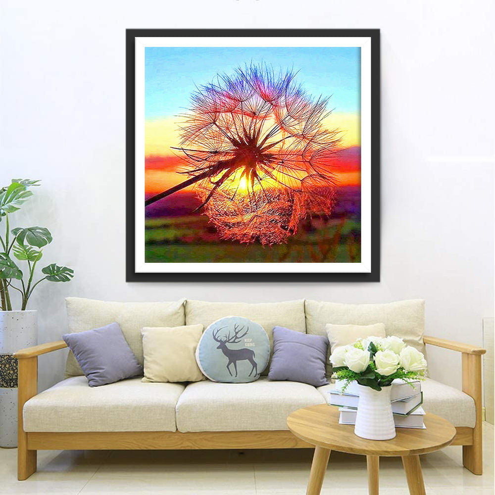 Paardenbloem tegen Zonsonderganschijnsel Diamond Painting