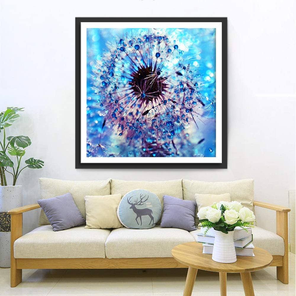 Paardenbloemen met Blauwe Waterdruppels Diamond Painting