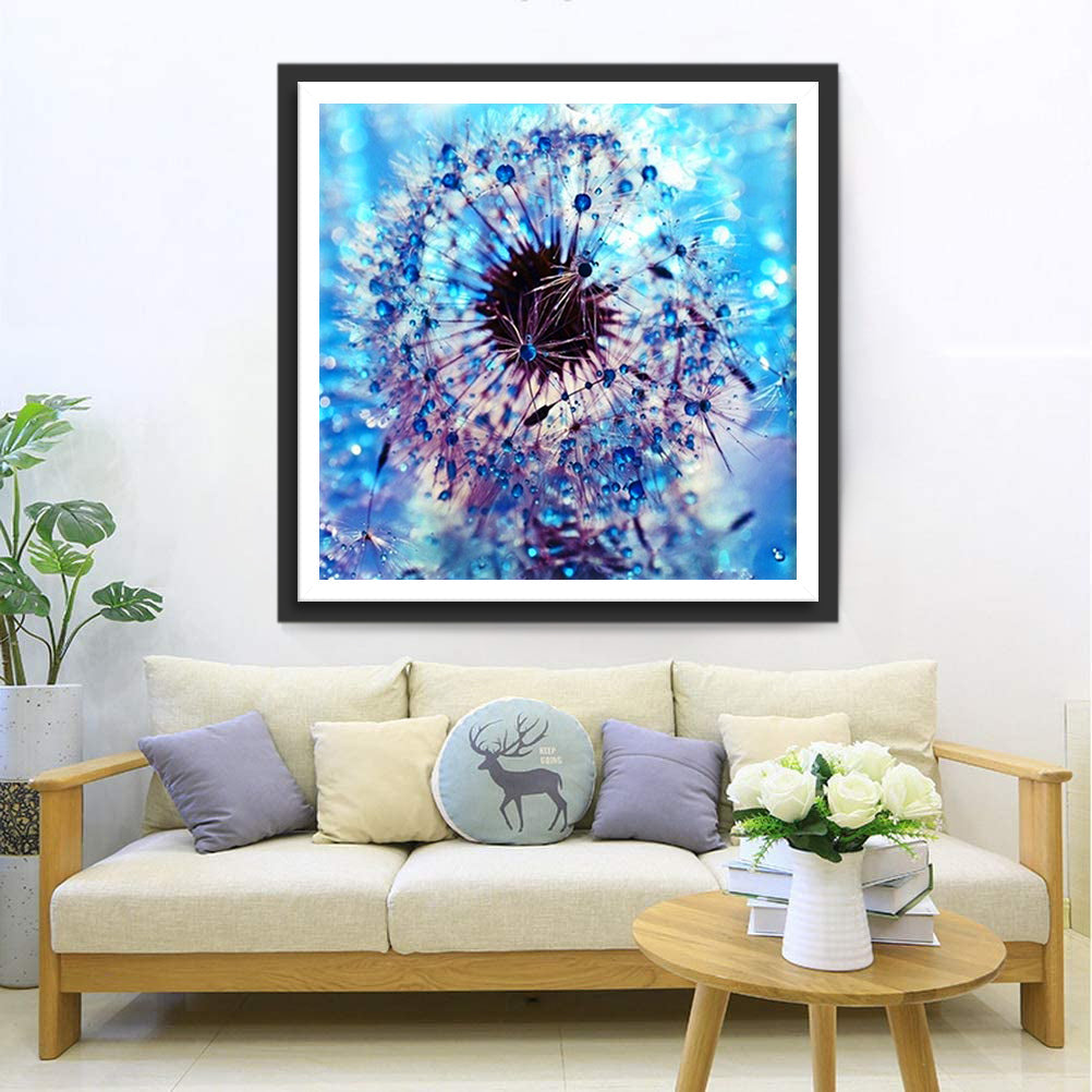 Paardenbloemen met Blauwe Waterdruppels Diamond Painting
