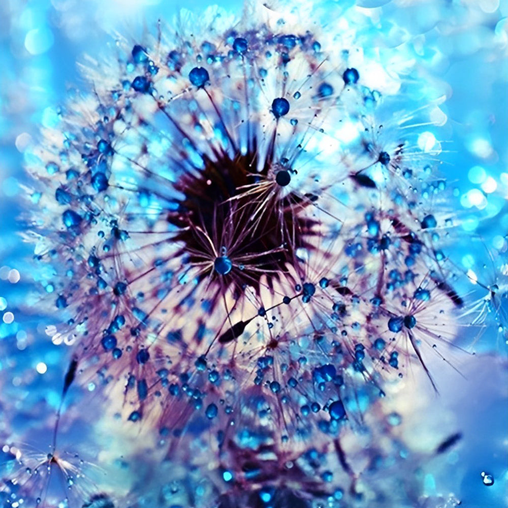 Paardenbloemen met Blauwe Waterdruppels Diamond Painting