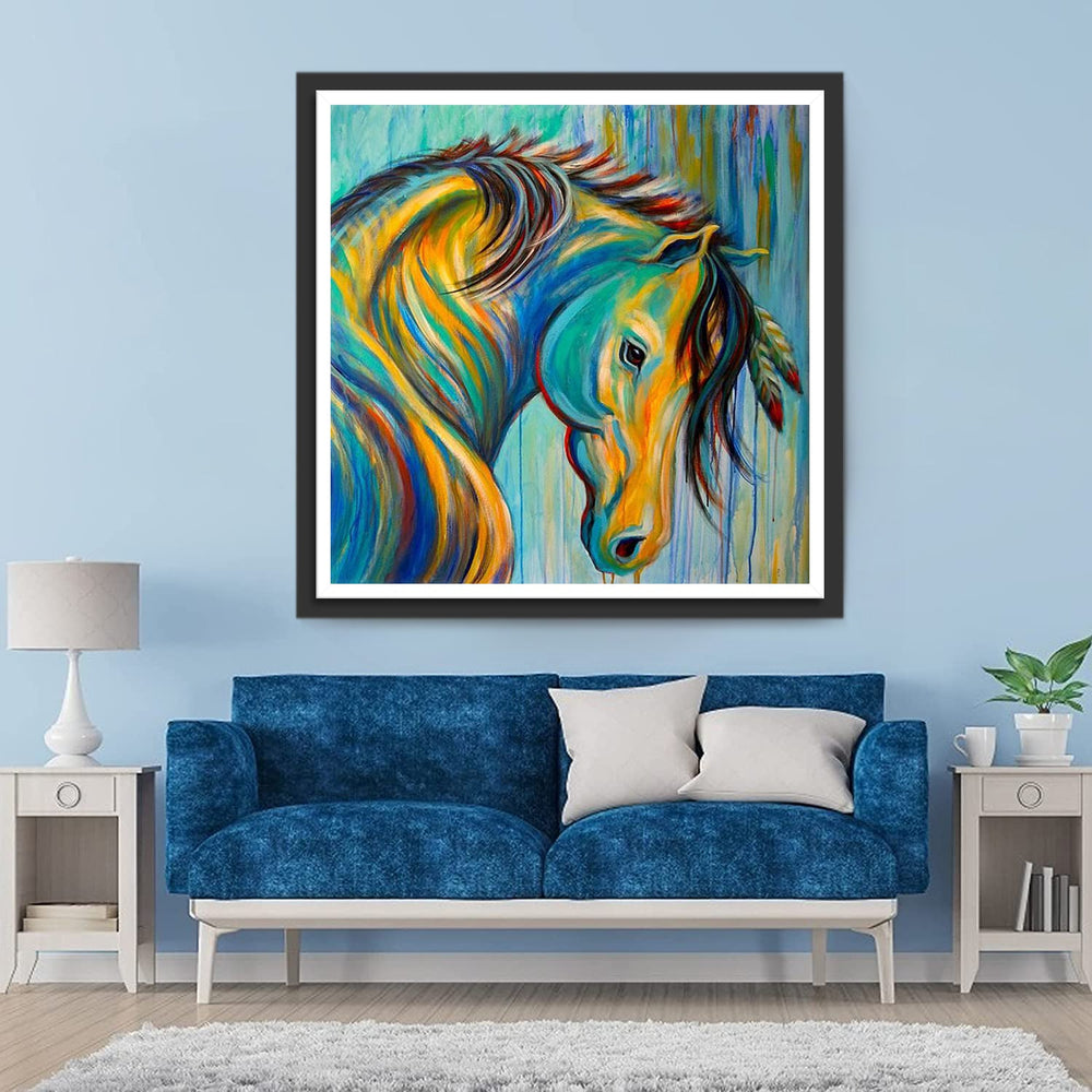 Paardenschilderij met Groene en Gele Tinten Diamond Painting