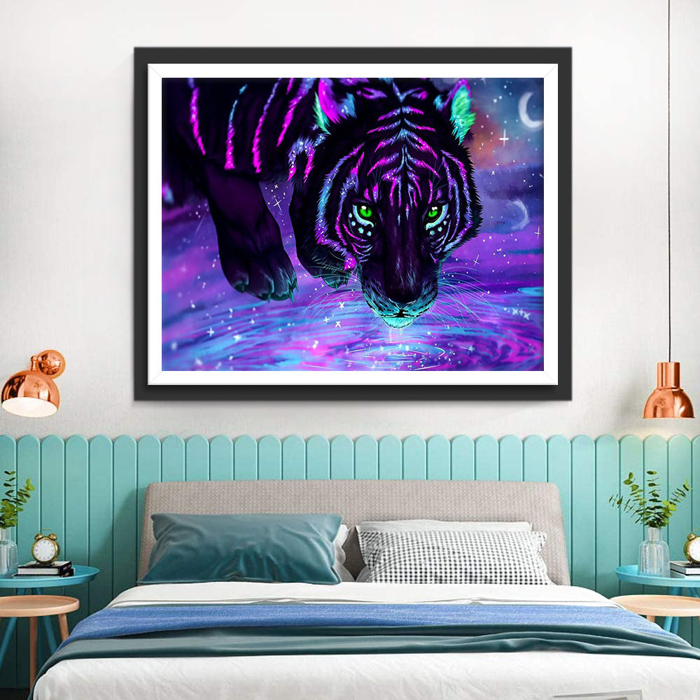 Paars en Groen Gloeiende Tijger Diamond Painting