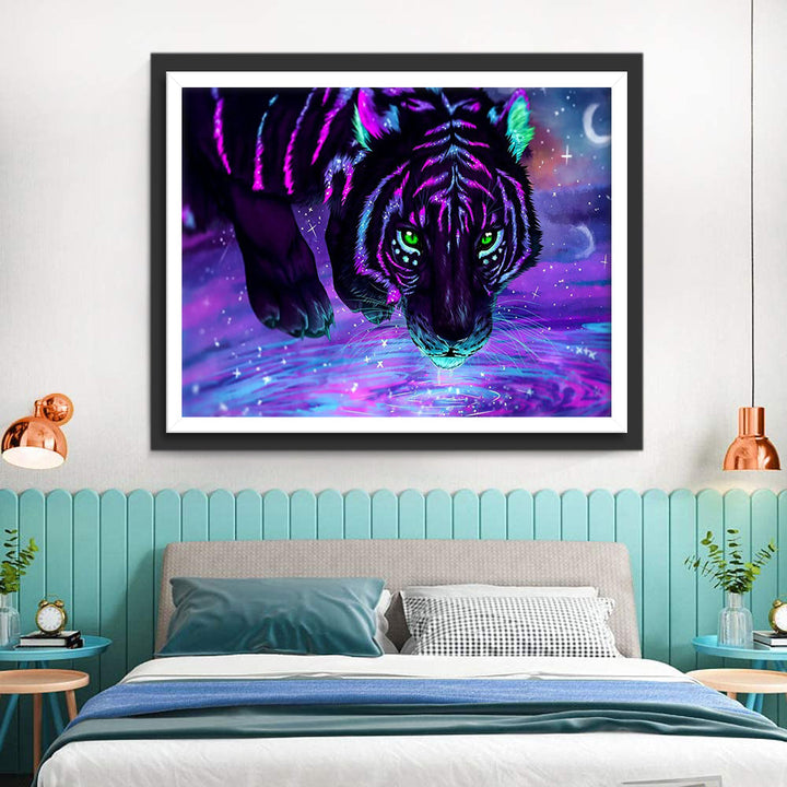 Paars en Groen Gloeiende Tijger Diamond Painting