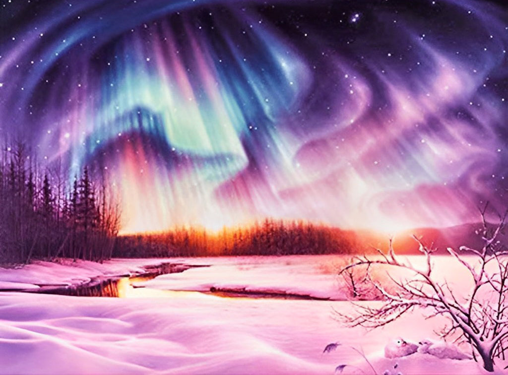 Paars-Groen Noorderlicht Diamond Painting