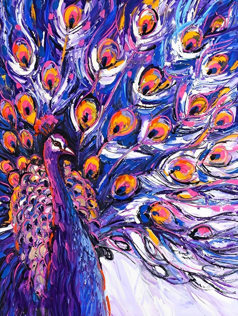 Paars-Oranje Pauw Diamond Painting