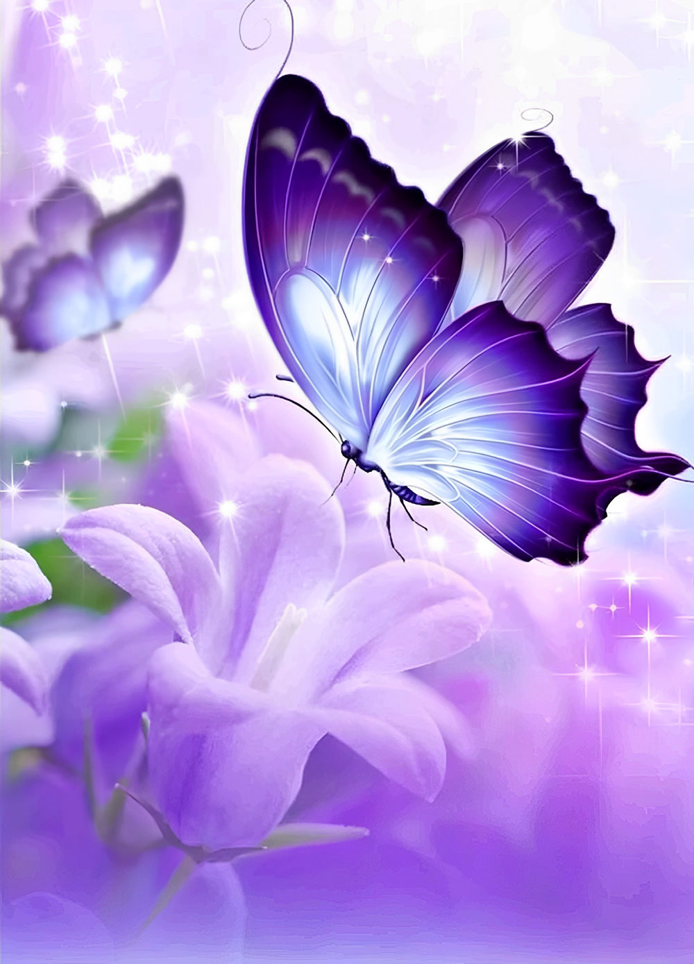 Paarse Bloemen en Vlinders Diamond Painting
