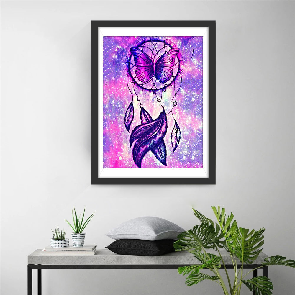 Paarse Dromenvanger met Vlinder en Veren Diamond Painting