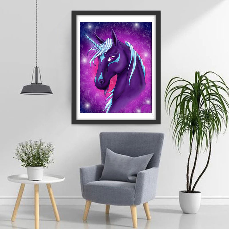 Paarse Eenhoorn met Witte Vacht Diamond Painting