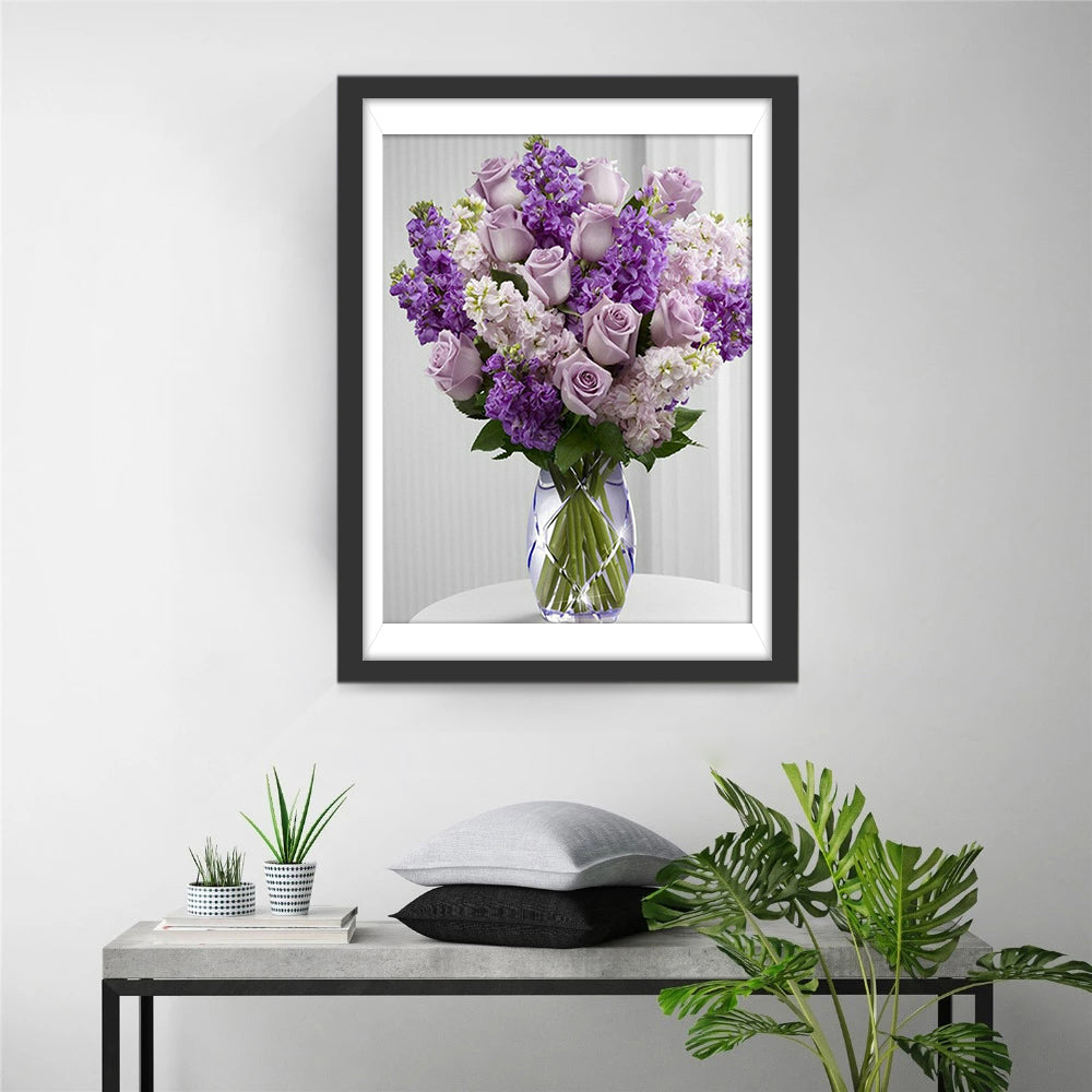 Paarse en Witte Bloemen Diamond Painting