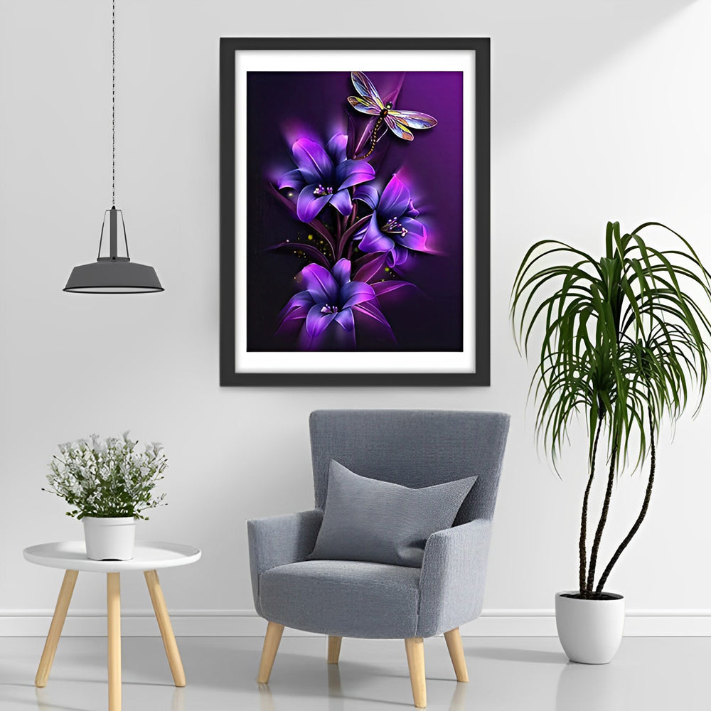 Paarse Lelies met Libelle Diamond Painting