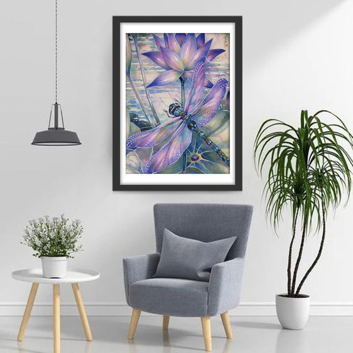 Paarse Lotusbloem en Libel Diamond Painting