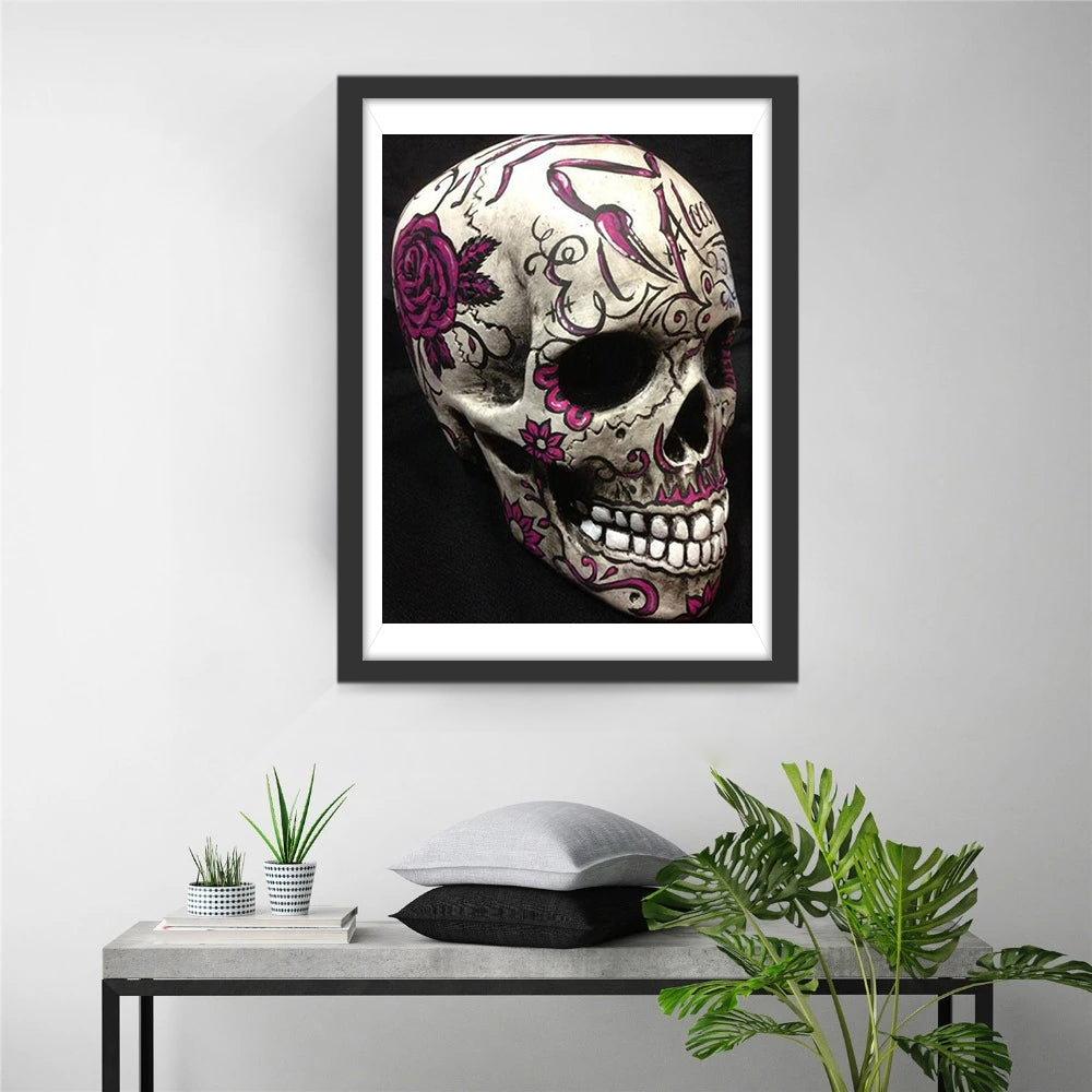 Paarse Rozen en de Geheimzinnige Schedel Diamond Painting