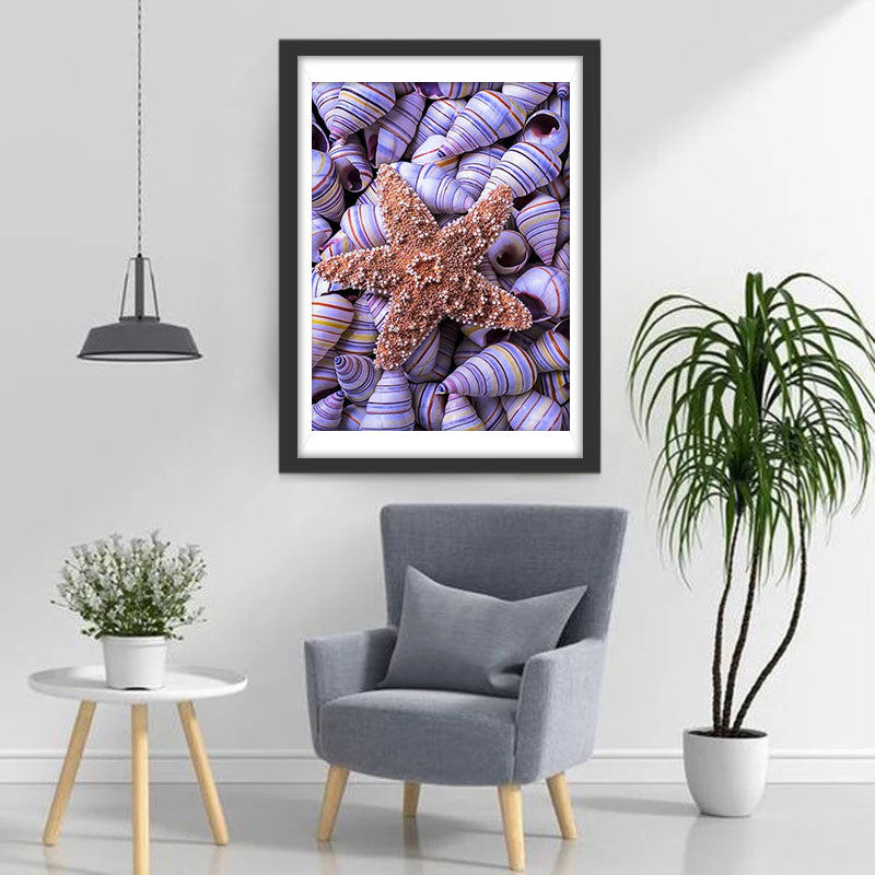 Paarse Schelpen en een Grote Zeester Diamond Painting