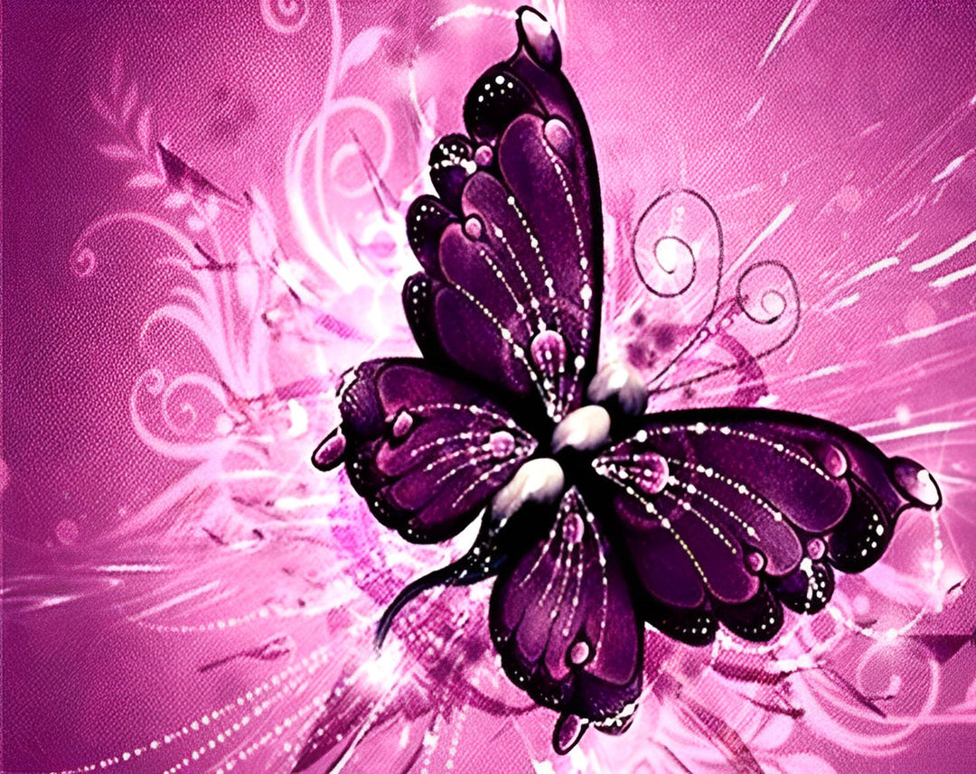 Paarse Vlinder op Roze Achtergrond Diamond Painting