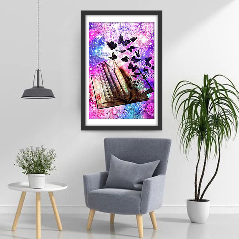 Paarse Vlinders uit een Boek Diamond Painting