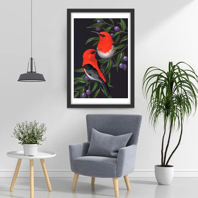 Paarse Vruchten en Twee Vogels Diamond Painting