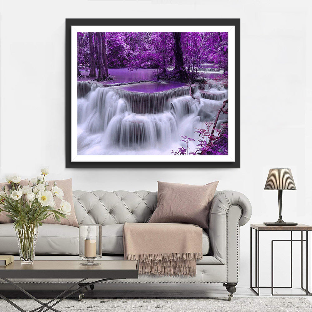 Paarse Waterval in Sprookjesachtig Bos Diamond Painting