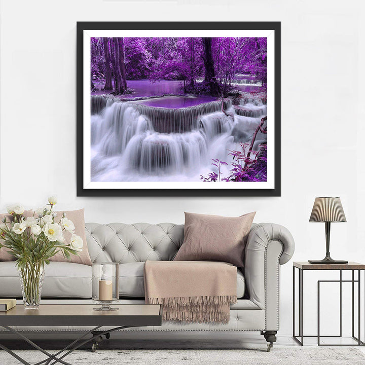 Paarse Waterval in Sprookjesachtig Bos Diamond Painting