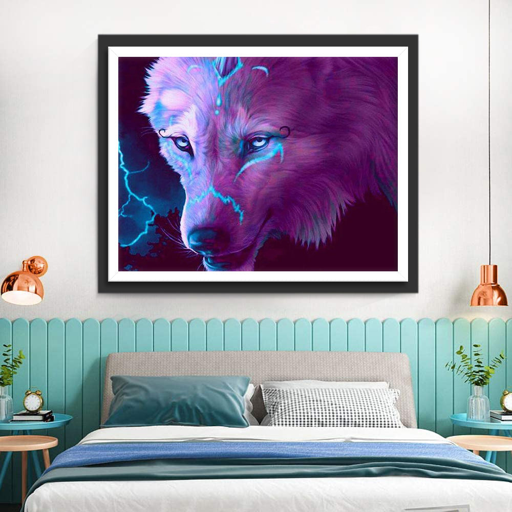 Paarse Wolf met Blauw Patroon Diamond Painting