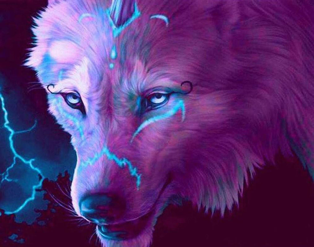 Paarse Wolf met Blauw Patroon Diamond Painting