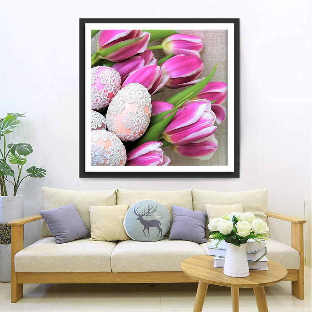 Paaseieren met Tulpen Diamond Painting