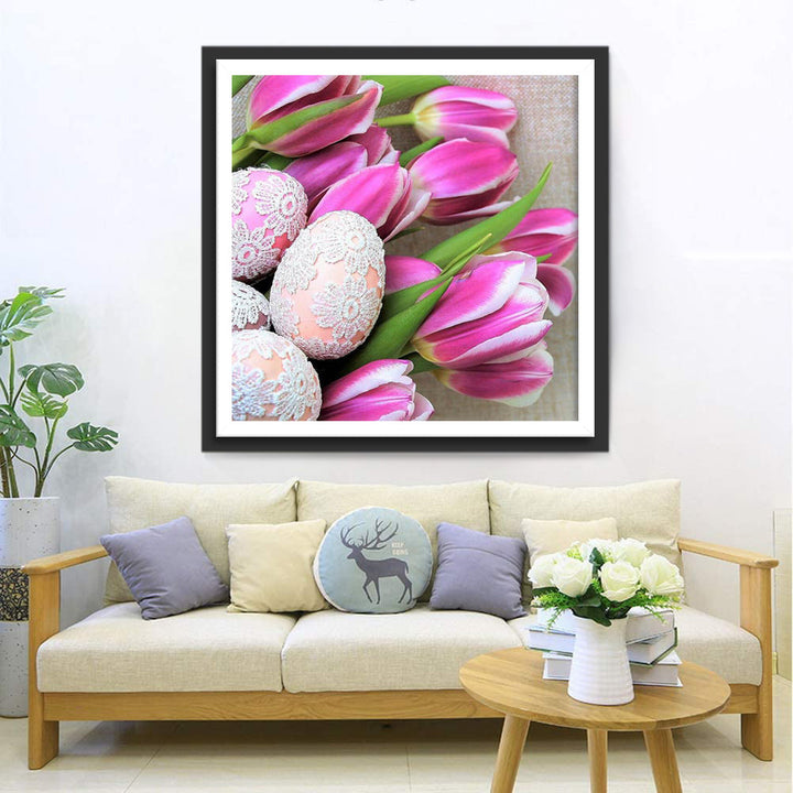 Paaseieren met Tulpen Diamond Painting