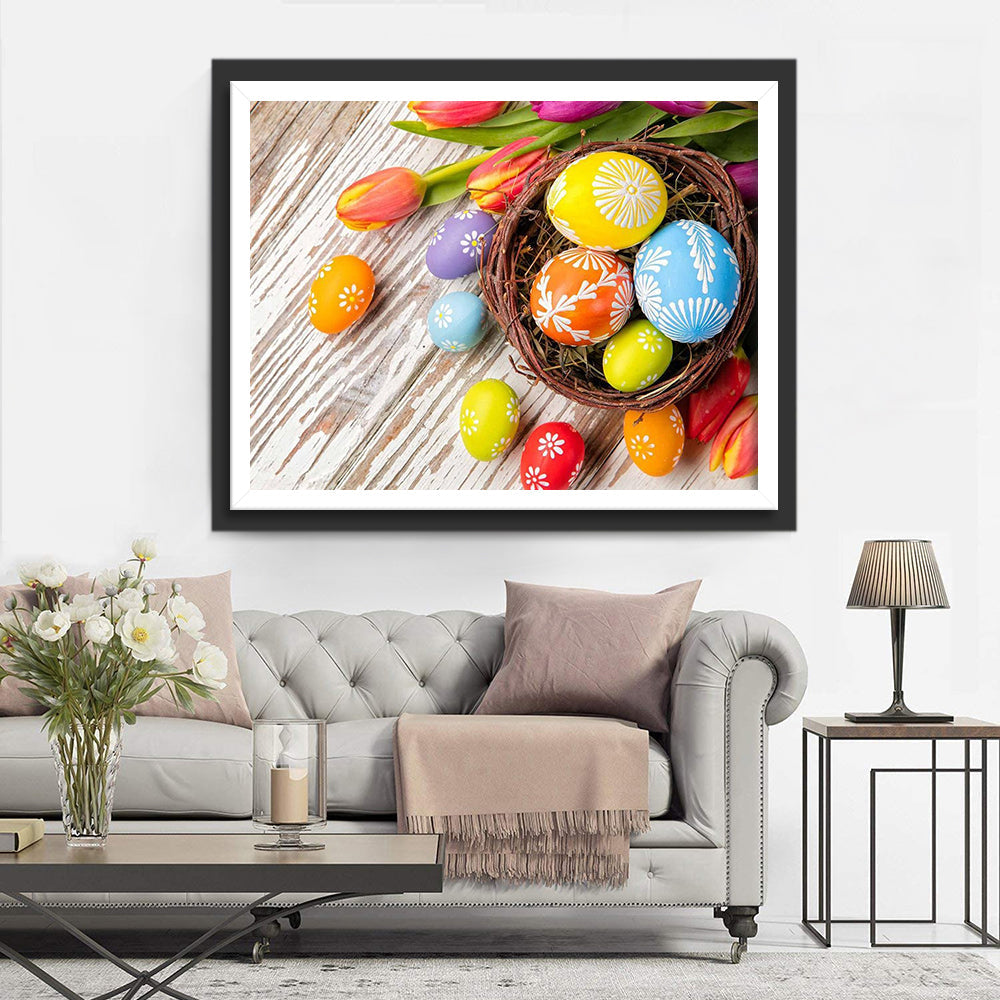 Paaseitjes in Nest en op Hout Diamond Painting